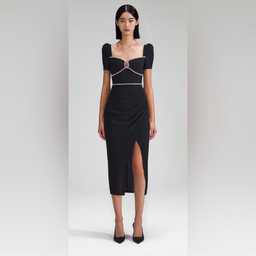 COPY - Self-portrait Black Crepe Diamante Midi Dress NWOT. New!